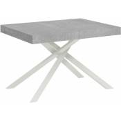 Ityhome - Table extensible 130x90/234 cm Karida Gris Béton cadre Blanc