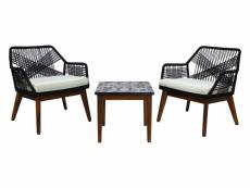 Izao - salon bas de jardin 2 places + table mosaïque - en corde et bois - coussins beiges - bestmobilier - gris et noir