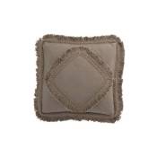 Jolipa - Coussin carré à franges en coton taupe 45x45cm