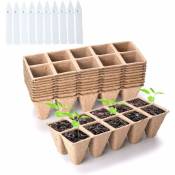 Lot de 10 pots de tourbe, 100 cellules biodégradables pour semis d'intérieur et d'extérieur, comprend 10 étiquettes en plastique pour plantes
