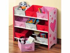 Meuble étagère pour chambre d'enfant - 9 paniers - rose