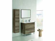 Meuble sous-vasque avec deux tiroirs et un miroir encadré, coloris chêne, 80 x 80 x 45 cm. 8052773327596