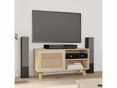 Meuble tv pour salon - armoire tv moderne marron 80x30x40cm bois de pin massif et rotin naturel meuble pro frco92360