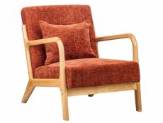 Nordlys - fauteuil de salon scandinave avec structure bois et tissu hevea terracotta