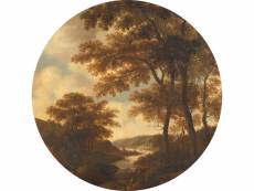 Papier peint panoramique rond adhésif paysage boisé orange - 159012 - ø 140 cm 159012