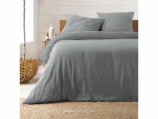 Parure de lit en gaze de coton 240x260cm - plusieurs coloris - 240x260cm - gris .