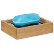 Porte-savon bambou, rectangle, grille en inox. support pour savon, salle de bain HxlxP : 3x12,5x10 cm, nature - Relaxdays