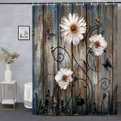 Rideau de douche rustique ensemble rideau de bain en tissu floral gris 12 crochets marguerite papillon style ferme de campagne américaine 72 × 72