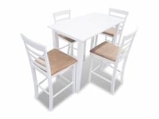 Set table et 4 chaises de bar en bois coloris blanc