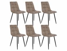Strib - lot de 6 chaises tissu marron et piétement