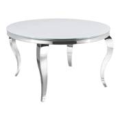 Table à manger ronde baroque chrome blanc ultra 130x75
