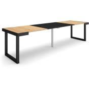 Table console extensible, Console meuble, 300, Pour 14 personnes, Pieds bois massif, Style moderne, Chêne et noir - Skraut Home