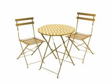 Table et chaises de jardin d60 cm + 2 chaises pliantes de terrasse 41x46x80 cm zigzag jaune 24204