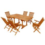 Table rectangulaire 4 chaises et 2 fauteuils en teck huilé