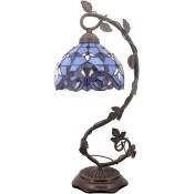 Tiffany Lampe de Table Bleu Violet Vitrail Style Baroque Lampe de Bureau de Lecture, Base de Feuille en Métal 8X10X21 Pouces Décor Petit Espace