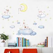 Un lot de Stickers Muraux lapins lune nuages Autocollants Muraux pour Salons Chambres Bureaux Décoration Murale