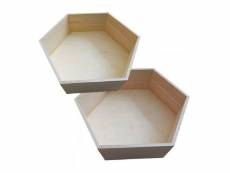 2 étagères hexagonales en bois 36 x 31 cm et 39 x 34 cm #KIT