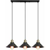 3 Luminaires Lustre Suspension Industriel Lampe de Suspension pour Chambre Bar Noir Base Rectangulaire - Noir
