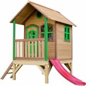 AXI - Tom Maison Enfant avec Toboggan rouge Aire de Jeux pour l'extérieur en marron & vert Maisonnette / Cabane de Jeu en Bois fsc - Marron