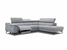Canapé d'angle fiero droit, 5 places, relax électrique, tissu gris clair