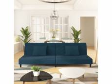 Canapé-lit pratique à 2 places avec deux oreillers bleu velours - 200 x 84,5 x 69