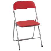 Chaise d'appoint pliable en métal chromé et similicuir rouge 44x46x78