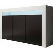 Design Ameublement - Buffet de salon bas 3 portes avec led bleue 155x91,5x37cm Meuble de rangement Modèle rialta Couleur Blanc et Noir Finition mat