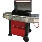Dmora - Barbecue gaz 4 feux + 1 côté, couleur rouge,