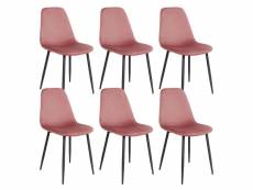 Dyvik - lot de 6 chaises velours rose et piétement acier noir
