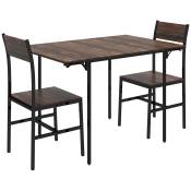 HOMCOM Ensemble table à manger extensible 80-118 cm et 2 chaises - table avec 2 rabats design industriel noir et aspect bois