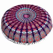 Housse de coussin de style bohémien, 80 x 80 cm - Grand oreiller de sol Mandala - Housse de coussin de méditation rond - Pouf Ottoman, anti-allergène,