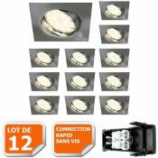 Lampesecoenergie - Lot de 12 spot encastrable orientable led carré alu brossé GU10 230V eq. 50W blanc chaud