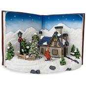 Livre bleu Village Noël avec lumières, sons mouvements 33Lx19Px22Hcm