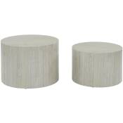 Lot de 2 tables basses paros rondes effet marbre blanc cassé. tables gigognes Ø58 x h 40cm / Ø50 x h 33cm - Blanc