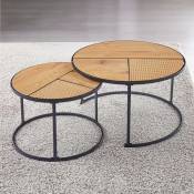 Mobilier Deco - engels - Lot de 2 tables basses rondes gigognes imitation rotin