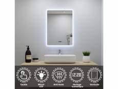 Ocean 80*60cm miroir salle de bain led avec éclairag + miroir mural cosmétique lumineux + anti-buée + horloge numérique + vertical