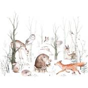 Papier peint panoramique animaux de la forêt vintage - 2,5 x 2,79 m de Sanders&sanders blanc, orange et marron