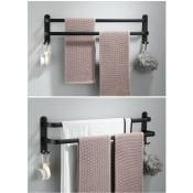 Porte-Serviettes Mural en Aluminium - 2 Étages - Avec Crochets - 40 cm - Étanche - Noir - Pour Salle de Bain, Cuisine, Salle de Bain - Groofoo
