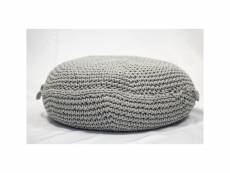 Pouf rond tressé coton diamètre 60 gris clair "Don't disturb" - Style original et fibres naturelles pour le pouf d'intérieur dans des tons élégants: g