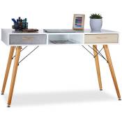 Relaxdays Bureau, Design scandinave, 3 compartiments, 2 tiroirs, Table d’ordinateur HxLxP env. 74x125x60 cm bois blanc