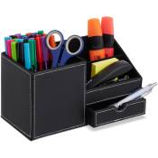 Relaxdays - Organiseur pour bureau, 3 compartiments & tiroir, h x l x p : 12x22,5x11 cm, range-crayons, noir - blanc