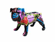 Sculpture chien en résine peinture multicolore h 26