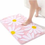 Shining House - Tapis de salle de bain rose tapis de bain marguerite mignon tapis de décor de fleurs blanches et jaunes tapis de sol antidérapant