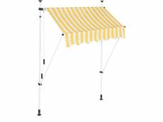 Store banne télescopique de balcon manivelle hauteur réglable résistant uv polyester acier 150 x 120 cm blanc et jaune helloshop26 13_0001619