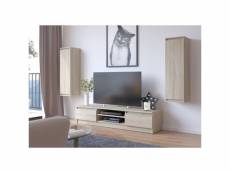 Sublim - ensemble de meubles élégants salon/séjour - 3 éléments meuble tv + 2 étagères murales - style pratique moderne - sonoma