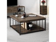 Table basse carrée olliana 90x90cm bois foncé et métal noir