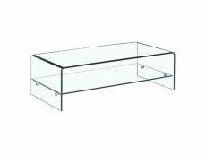 Table basse rectangulaire en verre trempé avec étagère