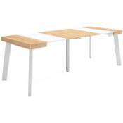 Table console extensible, Console meuble, 220, Pour 10 personnes, Pieds en bois, Style moderne, Chêne et blanc - Skraut Home