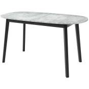 Table Edmond 114, Marbre gris + Noir, 77x80x150cm, Allongement, Stratifié, Bois - Marbre gris + Noir