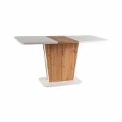 Table extensible en bois sur un pied - Blanc et marron